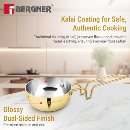 Bergner Peetlam 12cm Tadka Pan, Traditional Brass Tin (Kalai) Coated