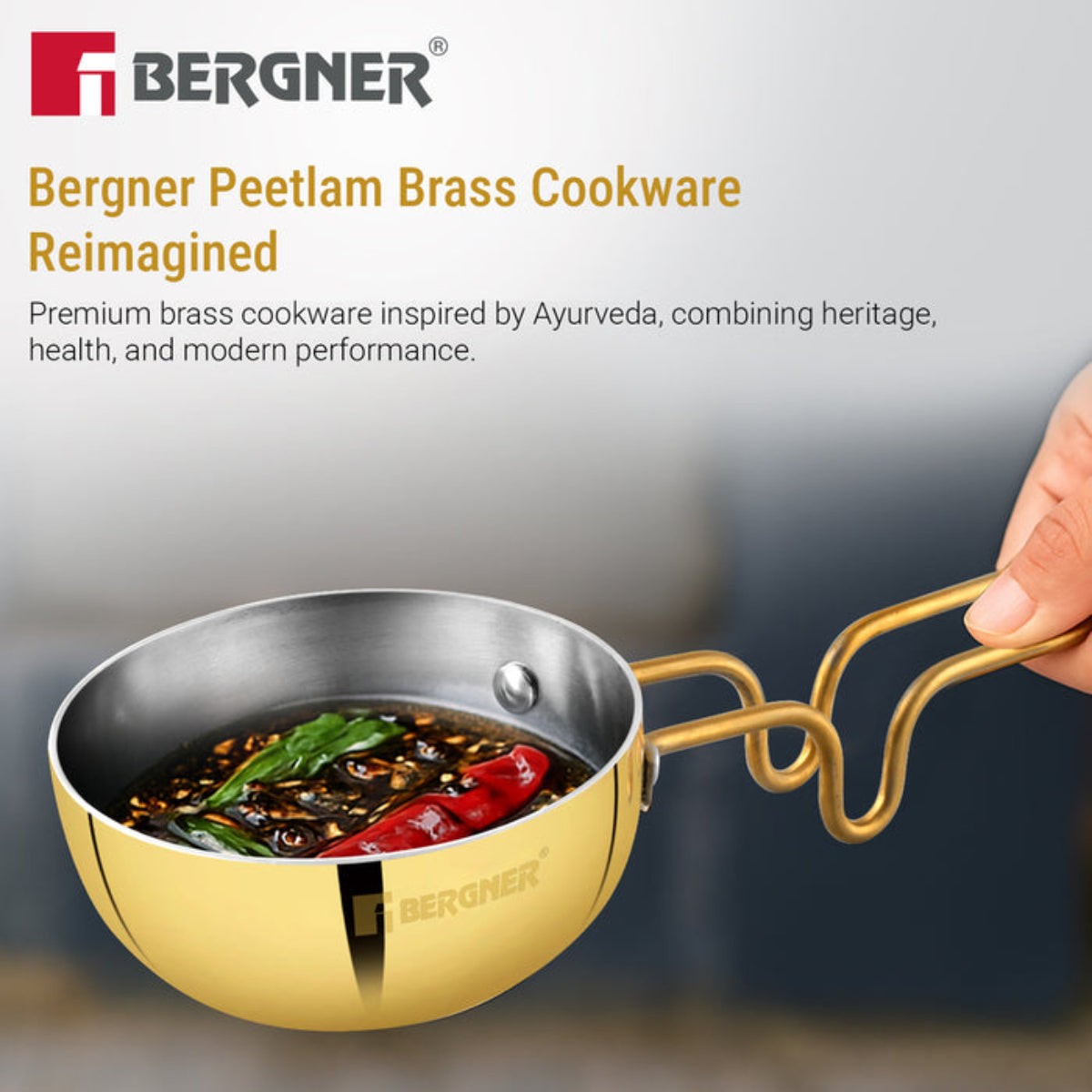 Bergner Peetlam 12cm Tadka Pan, Traditional Brass Tin (Kalai) Coated