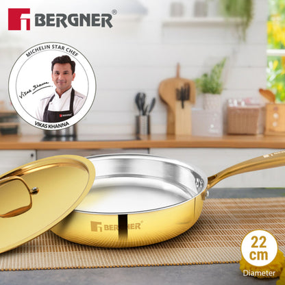 Bergner Peetlam Sautepan with Lid 22cm/1.3L, Traditional, Tin/Kalai Coated Brass