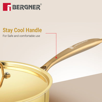 Bergner Peetlam Sautepan with Lid 22cm/1.3L, Traditional, Tin/Kalai Coated Brass