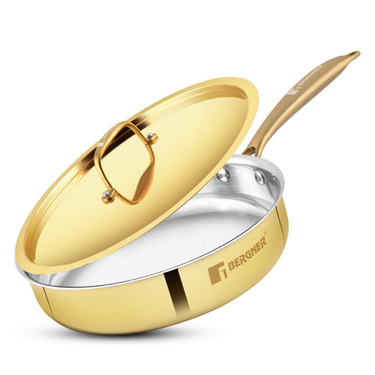 Bergner Peetlam Sautepan with Lid 22cm/1.3L, Traditional, Tin/Kalai Coated Brass