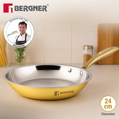 Bergner Peetlam Frypan 24cm/1L, Tin (Kalai) Coated, Traditional Brass Frying Pan