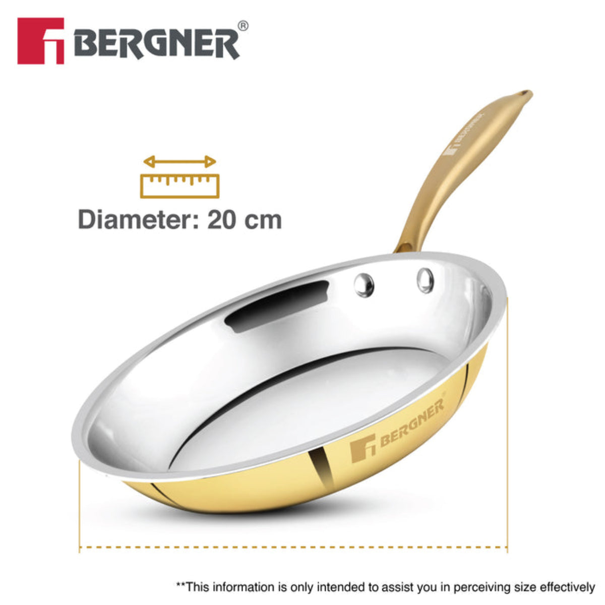 Bergner Peetlam Frypan 24cm/1L, Tin (Kalai) Coated, Traditional Brass Frying Pan