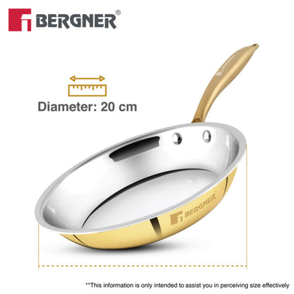 Bergner Peetlam Frypan 24cm/1L, Tin (Kalai) Coated, Traditional Brass Frying Pan