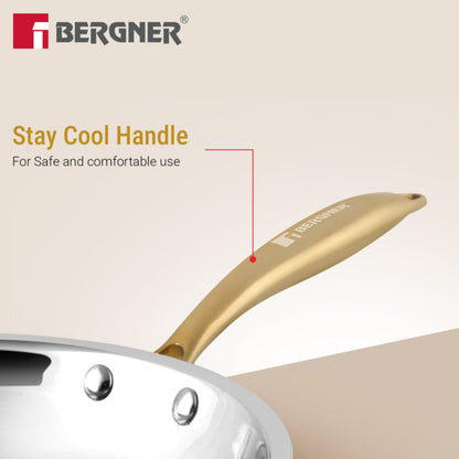 Bergner Peetlam Frypan 24cm/1L, Tin (Kalai) Coated, Traditional Brass Frying Pan