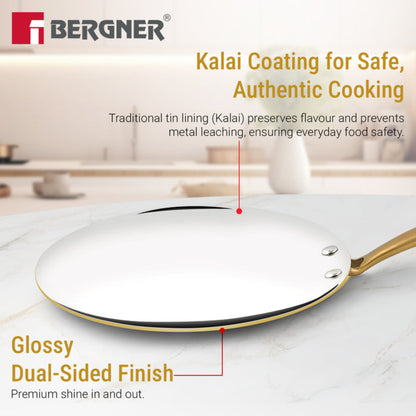 Bergner Peetlam Concave Tawa 26cm, Brass Roti Tawa with Tin (Kalai) Coated
