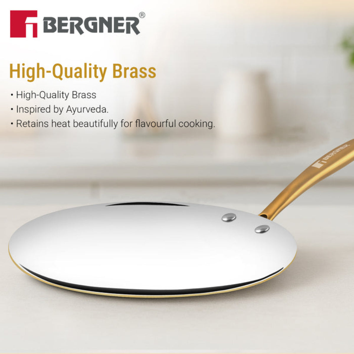 Bergner Peetlam Concave Tawa 26cm, Brass Roti Tawa with Tin (Kalai) Coated