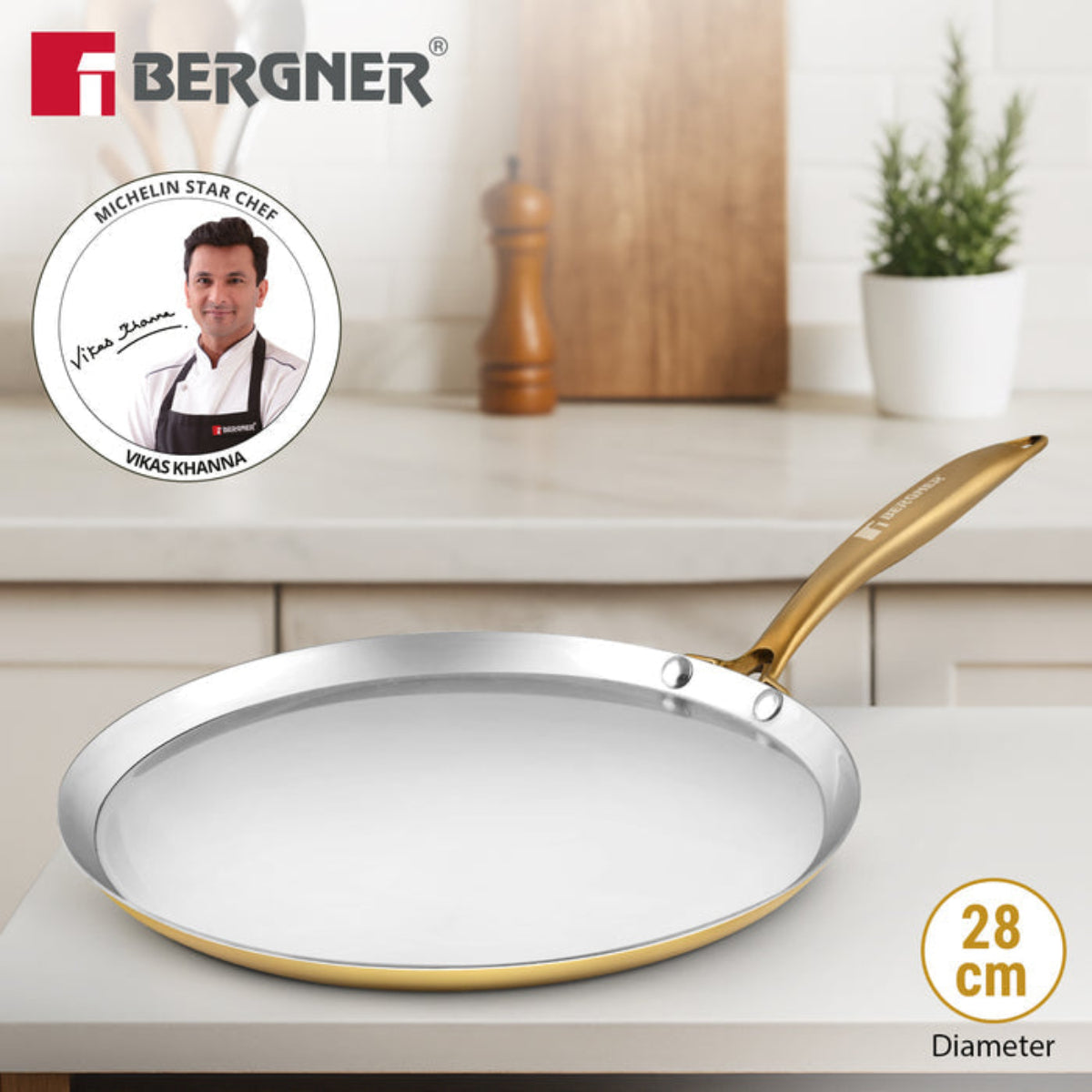 Bergner Peetlam Dosa Tawa 28cm, Brass Crape Tawa with Tin (Kalai) Coated