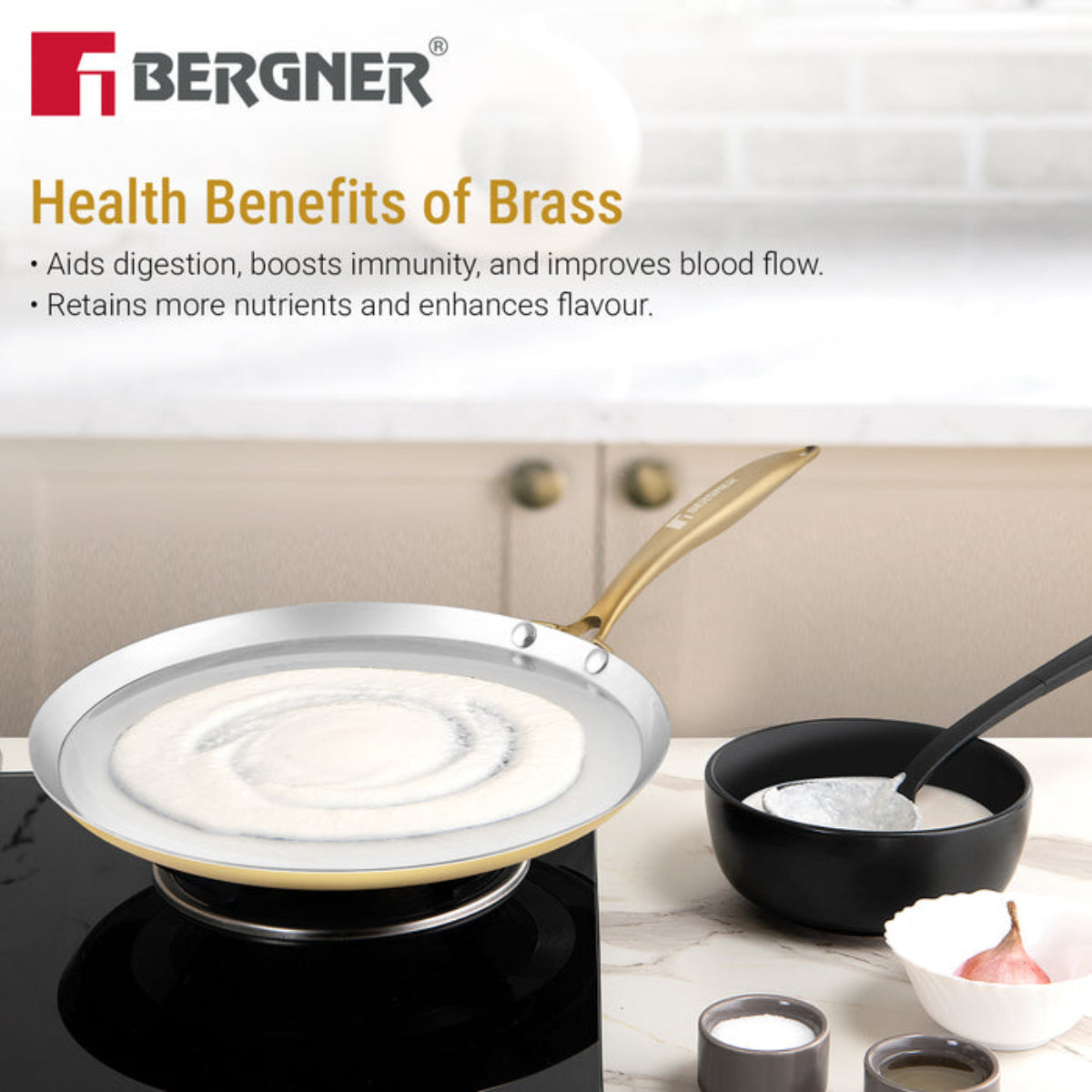 Bergner Peetlam Dosa Tawa 28cm, Brass Crape Tawa with Tin (Kalai) Coated