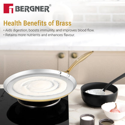 Bergner Peetlam Dosa Tawa 28cm, Brass Crape Tawa with Tin (Kalai) Coated