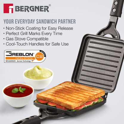 Bergner Senator Grill Toaster, Non-Stick, Cast Aluminium Gas Stove Compatible
