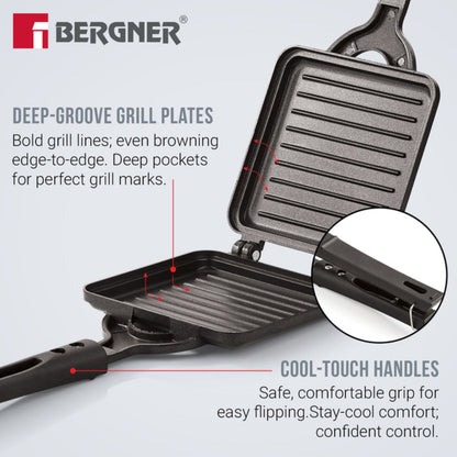 Bergner Senator Grill Toaster, Non-Stick, Cast Aluminium Gas Stove Compatible