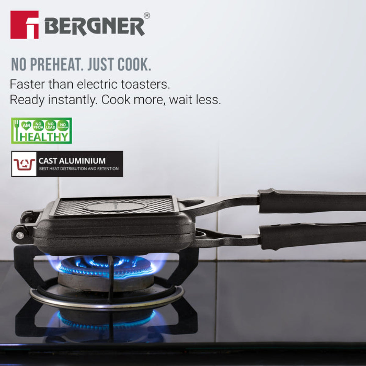 Bergner Senator Grill Toaster, Non-Stick, Cast Aluminium Gas Stove Compatible