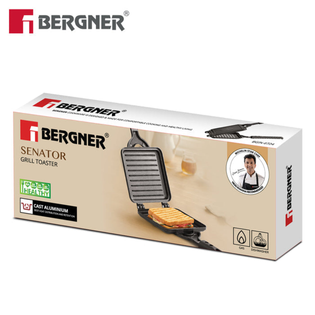 Bergner Senator Grill Toaster, Non-Stick, Cast Aluminium Gas Stove Compatible