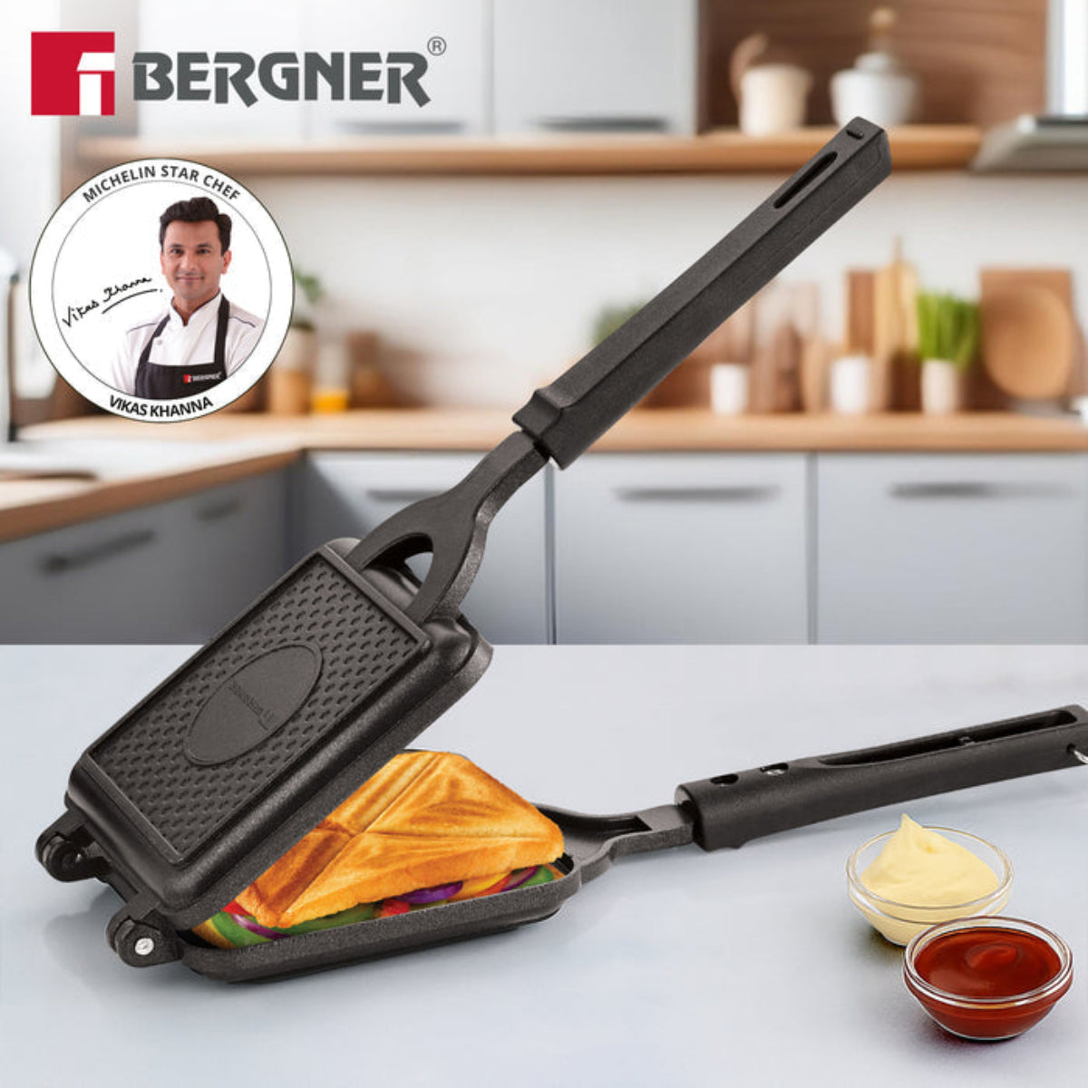 Bergner Senator Sandwich Toaster, Non-Stick - Gas Stove Compatible