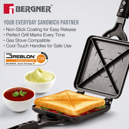 Bergner Senator Sandwich Toaster, Non-Stick - Gas Stove Compatible