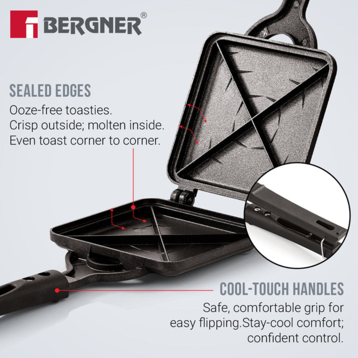 Bergner Senator Sandwich Toaster, Non-Stick - Gas Stove Compatible