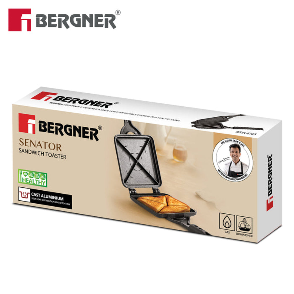 Bergner Senator Sandwich Toaster, Non-Stick - Gas Stove Compatible