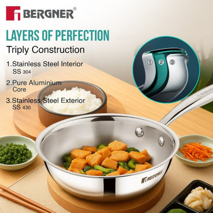 Bergner Argent Junior Chef Tri-Ply Stainless Steel  18cm (1.3 L) Wok