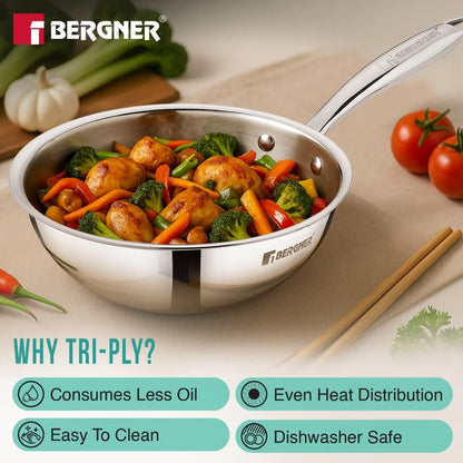 Bergner Argent Junior Chef Tri-Ply Stainless Steel  18cm (1.3 L) Wok