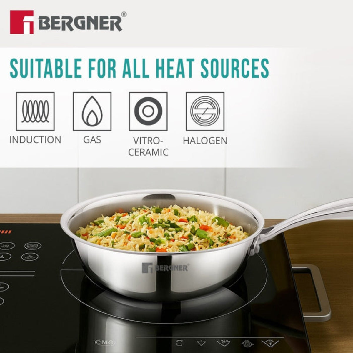Bergner Argent Junior Chef Tri-Ply Stainless Steel  18cm (1.3 L) Wok
