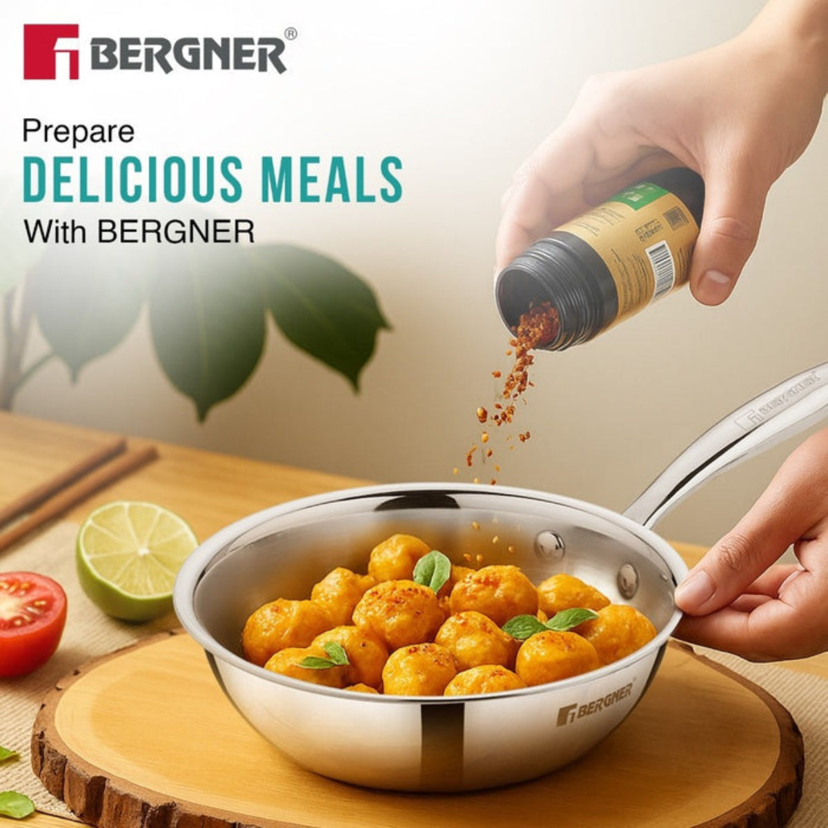 Bergner Argent Junior Chef Tri-Ply Stainless Steel  18cm (1.3 L) Wok