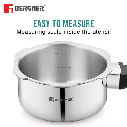 Bergner Tri-Max Junior Tri-Ply Stainless Steel 1 Litre Outer Lid Mini Pressure Cooker