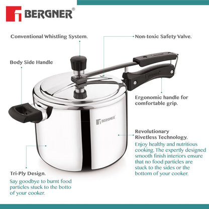 Berger Argent Avinash Tri-Ply Stainless Steel Inner Lid Pressure Cooker