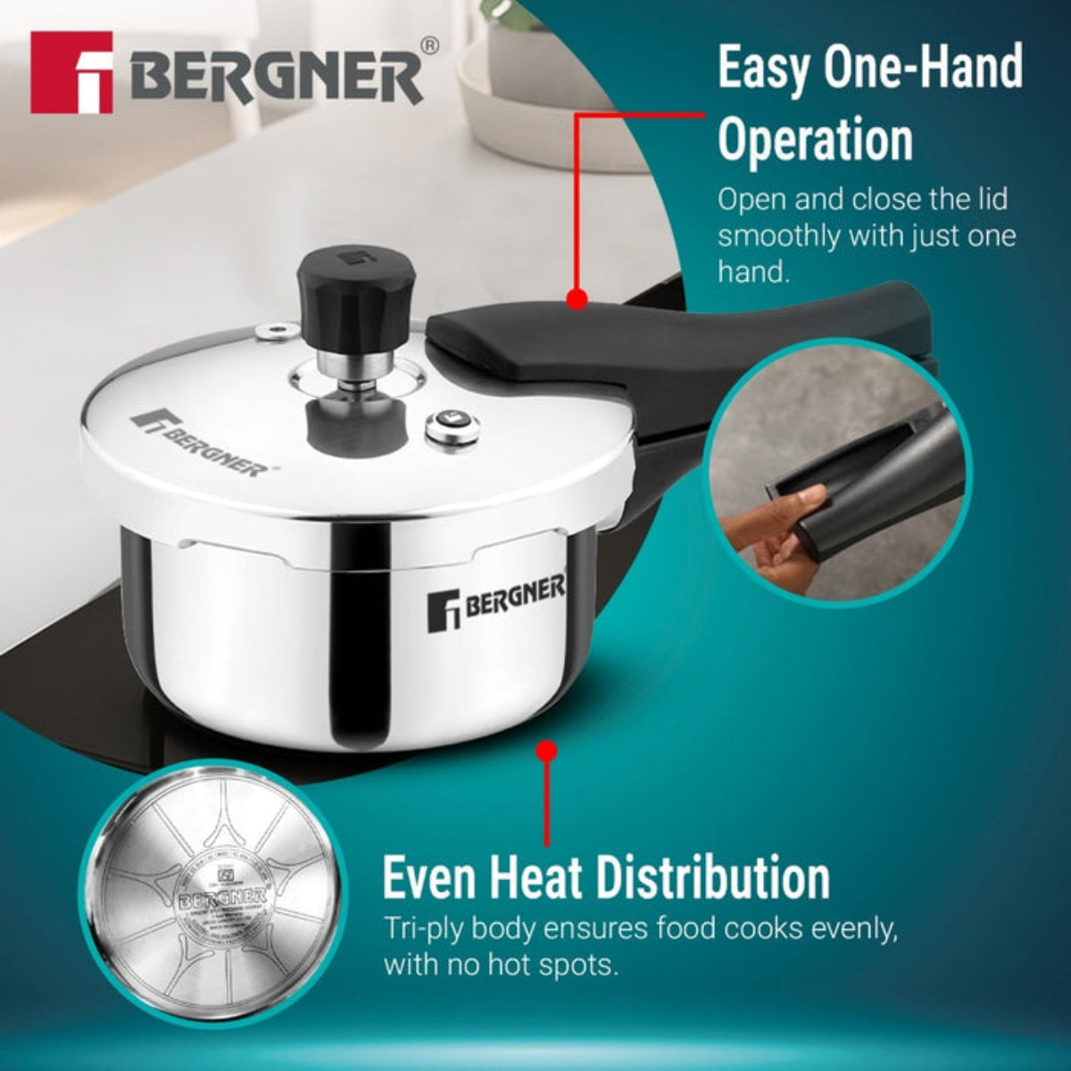 Bergner Argent Classic Triply 1 L Outer Lid Pressure Cooker Induction Bottom