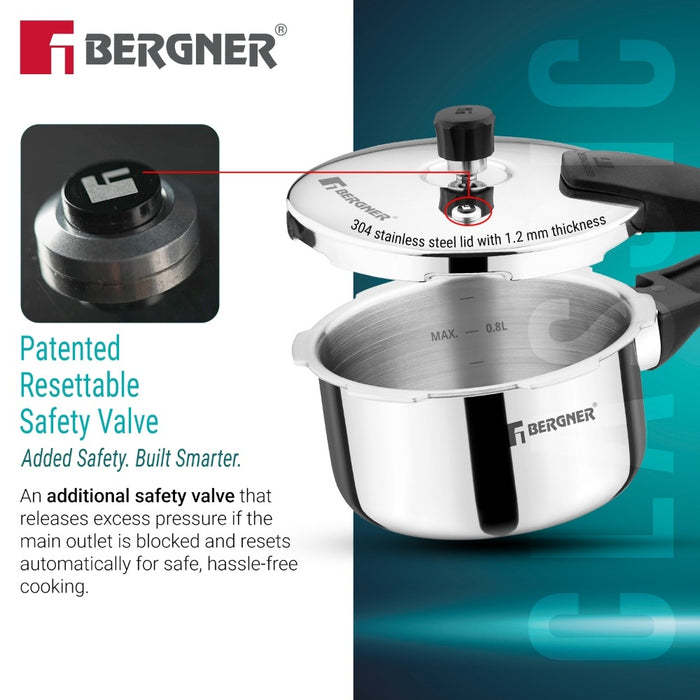 Bergner Argent Classic Triply 1 L Outer Lid Pressure Cooker Induction Bottom