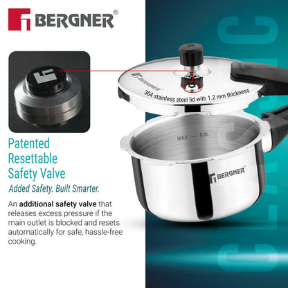 Bergner Argent Classic Triply 1 L Outer Lid Pressure Cooker Induction Bottom