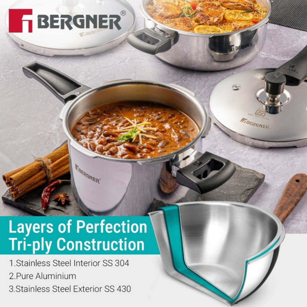 Bergner Argent Classic Triply 1 L Outer Lid Pressure Cooker Induction Bottom