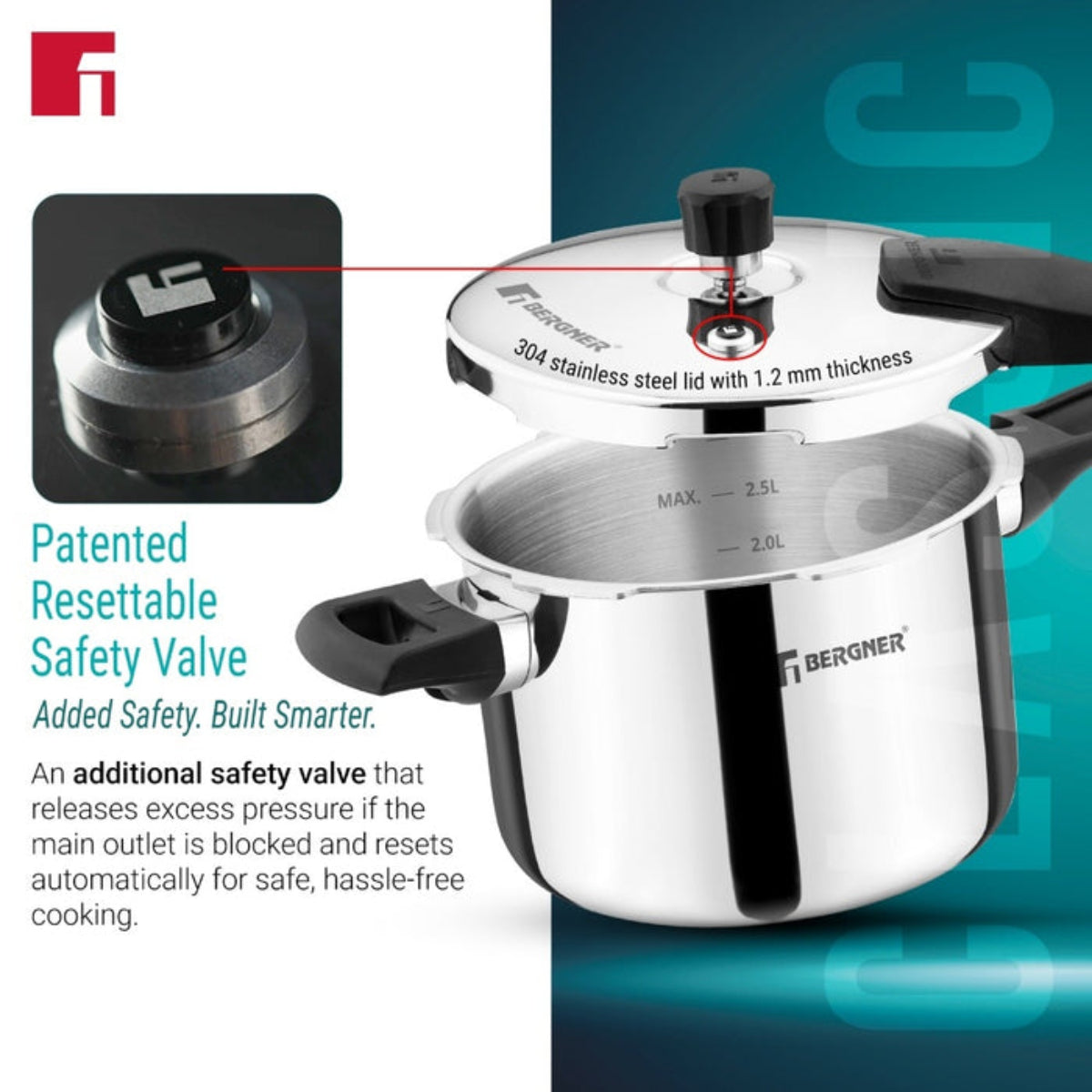 Bergner Argent Classic Triply 3.5 L Outer Lid Pressure Cooker - Induction Bottom