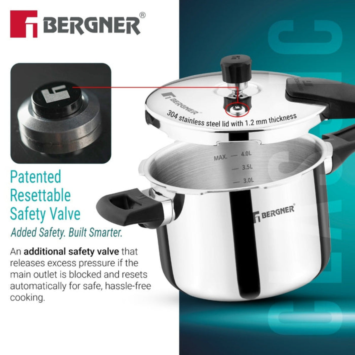 Bergner Argent Classic Triply 5.5 L Outer Lid Pressure Cooker Induction Bottom