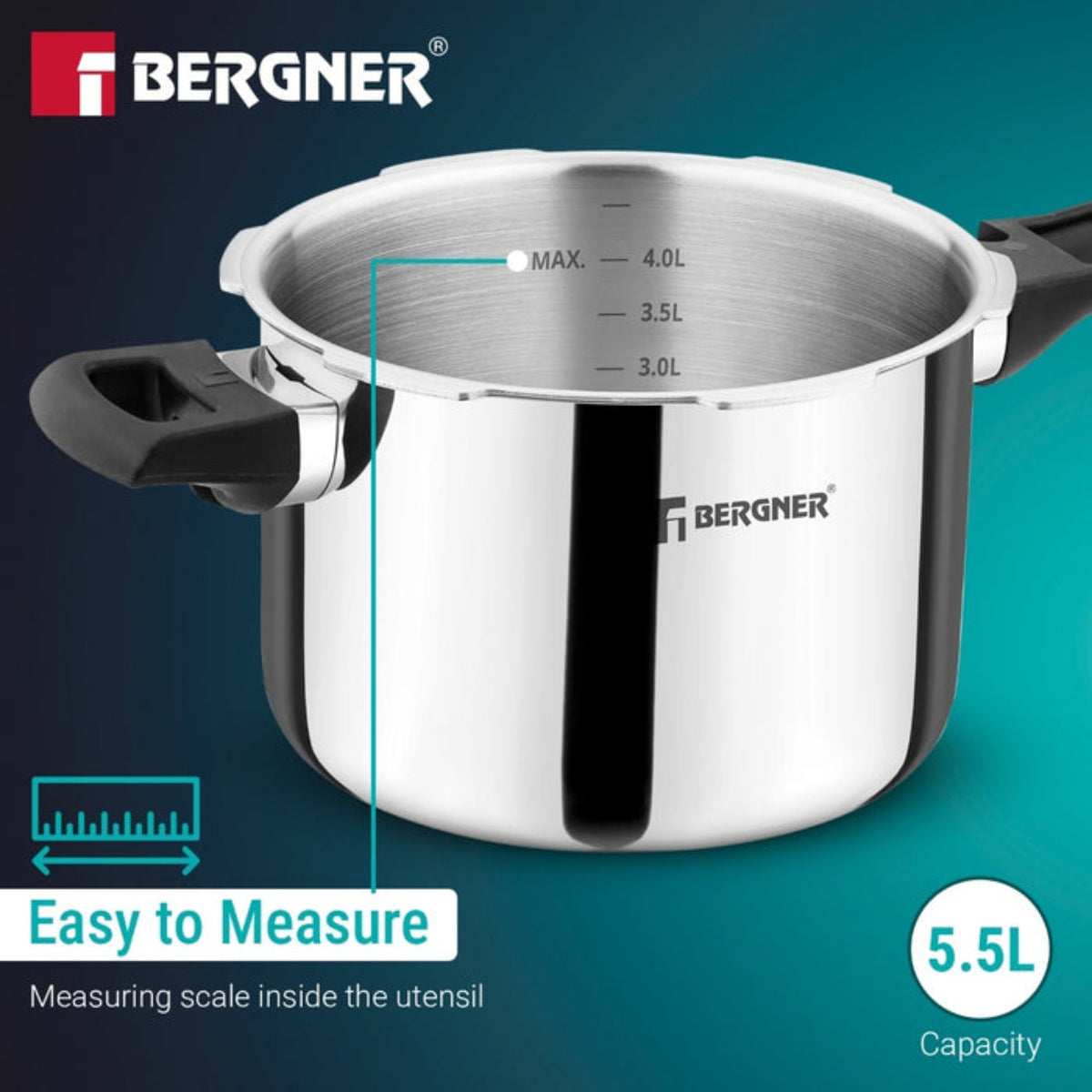 Bergner Argent Classic Triply 5.5 L Outer Lid Pressure Cooker Induction Bottom