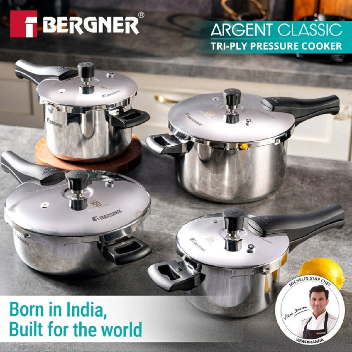 Bergner Argent Classic Triply 6.5 L Outer Lid Pressure Cooker - Induction Bottom