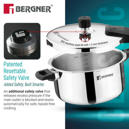 Bergner Argent Classic Triply 6.5 L Outer Lid Pressure Cooker - Induction Bottom