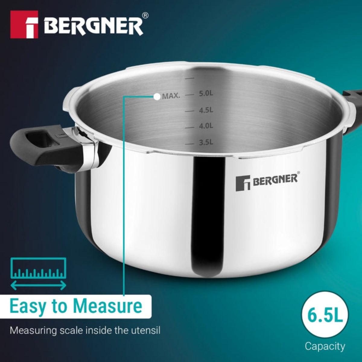 Bergner Argent Classic Triply 6.5 L Outer Lid Pressure Cooker - Induction Bottom