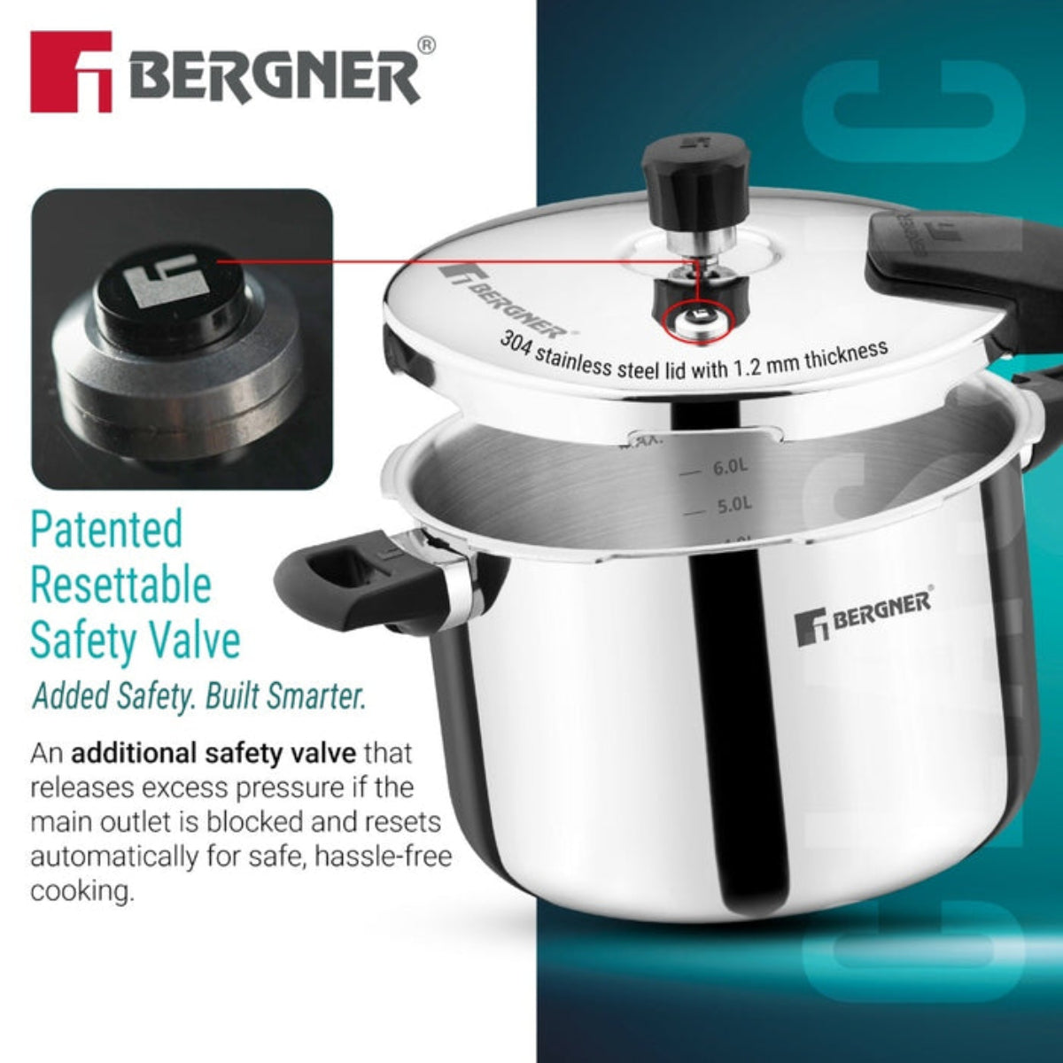 Bergner Argent Classic Triply 8 L Outer Lid Pressure Cooker - Induction Bottom