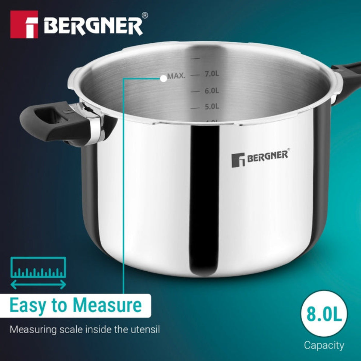 Bergner Argent Classic Triply 8 L Outer Lid Pressure Cooker - Induction Bottom