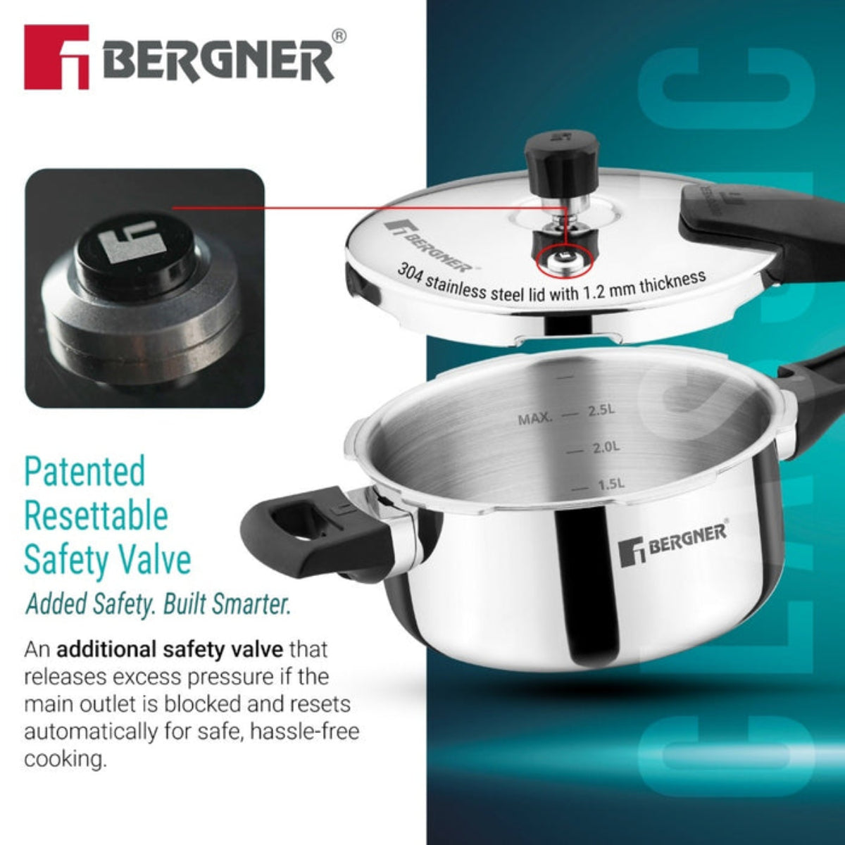 Bergner Argent Classic Triply 3.5 L Outer Lid Pressure Pan - Induction Bottom
