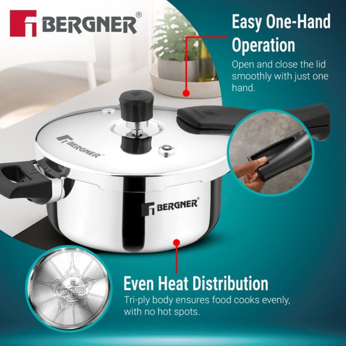 Bergner Argent Classic Triply 3.5 L Outer Lid Pressure Pan - Induction Bottom