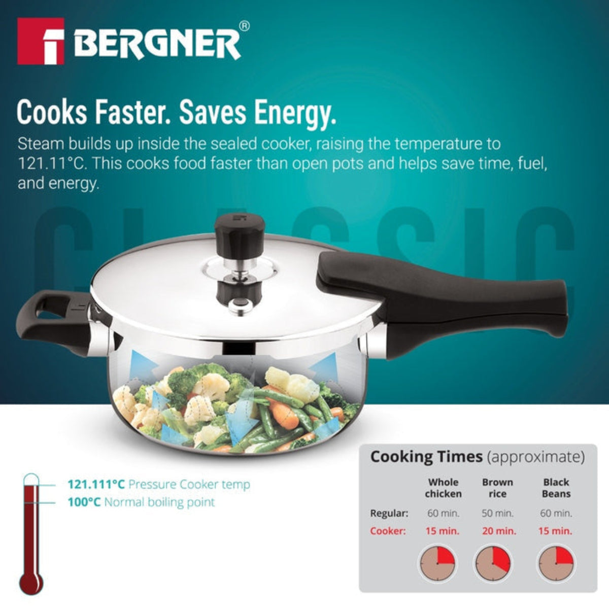 Bergner Argent Classic Triply 3.5 L Outer Lid Pressure Pan - Induction Bottom