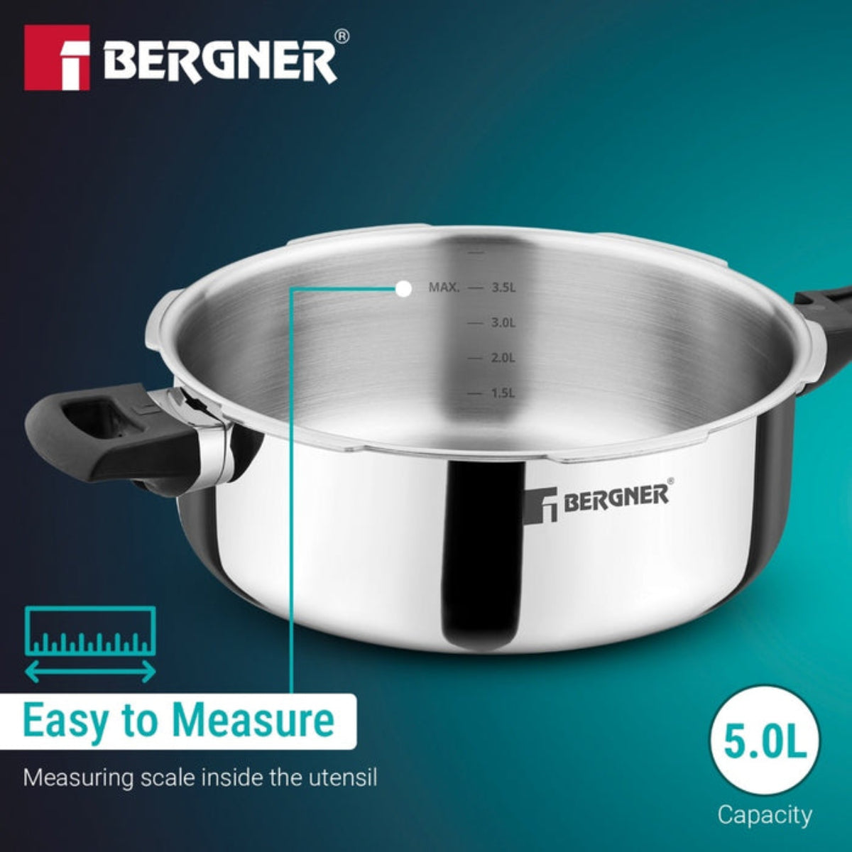 Bergner Argent Classic Triply 5 L Outer Lid Pressure Pan - Induction Bottom