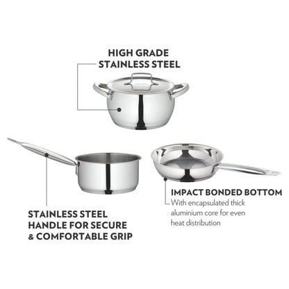 Borosil Cookfresh SS Deep Kadhai With Lid in Size 1.8L | 2.3 L | 2.8 L