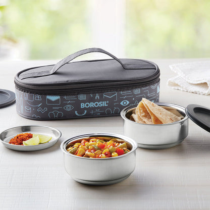 Borosil Carryfresh Lunchbox, Set of 2, Flat (Medium) | 180ml