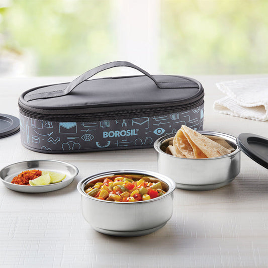 Borosil Carryfresh Lunchbox, Set of 2, Flat (Medium) | 180ml