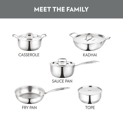 Borosil Cookfresh Triply Kadhai SS Handle With Lid 1.6 L| 2.1 L| 2.7 L|3.6 L| 4.6 L| 5.5 L| 6.4 L