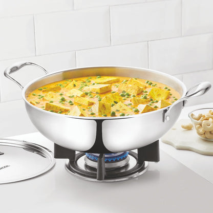 Borosil Cookfresh Triply Kadhai SS Handle With Lid 1.6 L| 2.1 L| 2.7 L|3.6 L| 4.6 L| 5.5 L| 6.4 L
