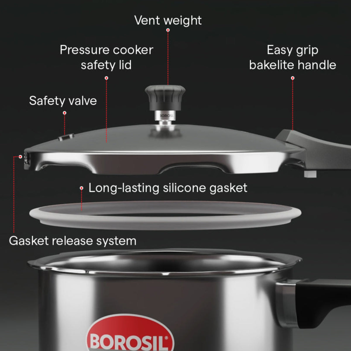 Borosil Presto Tri-Ply Outer Lid Pressure Cooker, 2L